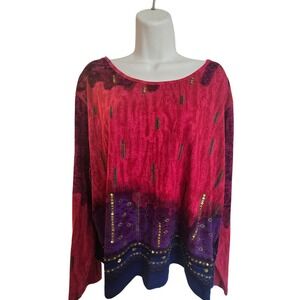 PHOOL Tie Dye Long Sleeve Shirt Sequins Boho Festival Purple Pink Blue 2X /0216